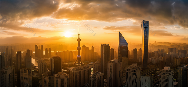 夕阳西下上海陆家嘴全景摄影实拍,高清,摄影图,摄影图片,图片大全,摄影图免费下载
